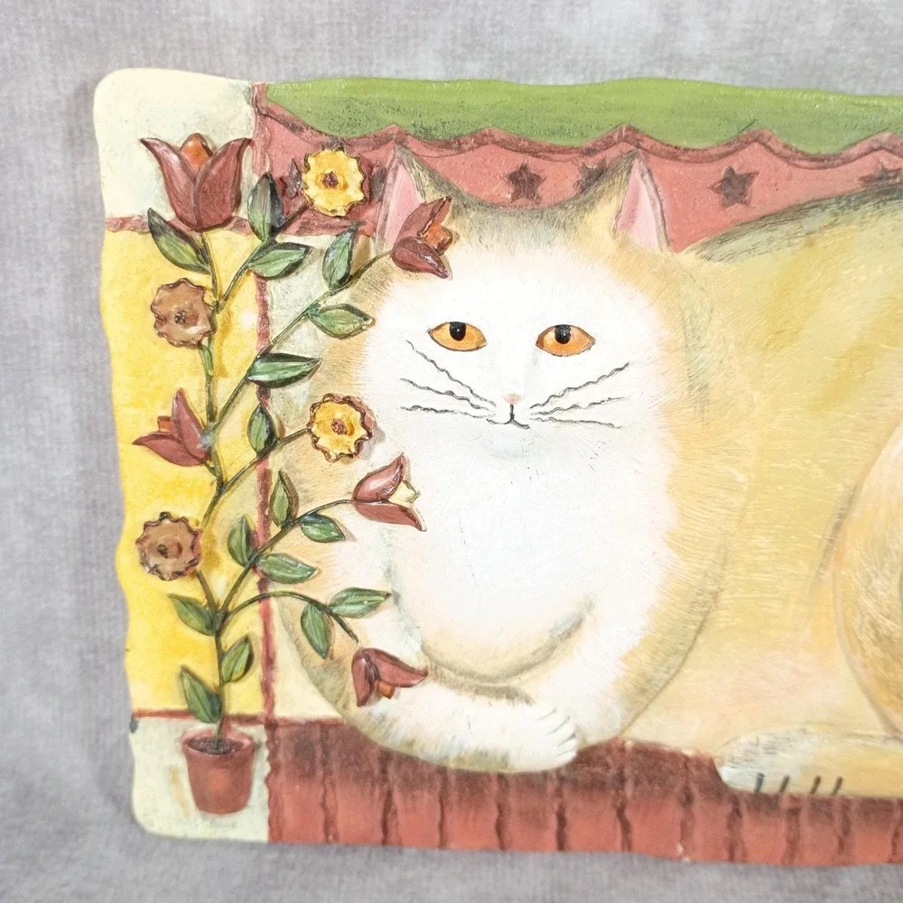Vintage E. Smithson Cat Folk Art 3D Wall Hanging Plaque 